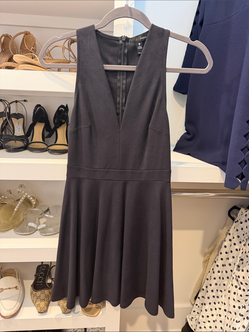 Aqua Navy Deep V-Neck Mini Dress